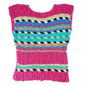 Victoria Jones by Halli‎ Knit Sweater Tank Top Multi Color Striped Sleeveless M